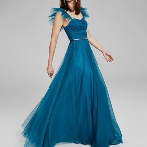 CITY STUDIO NEW With Tags Teal Ruffled Ruched Tulle Ball Gown Size 1 Prom Dresss